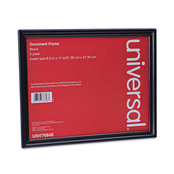 Universal® All Purpose Document Frame, 8.5 x 11 Insert, Black, 3/Pack UNV76848