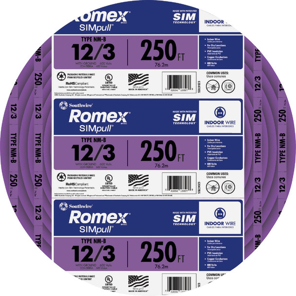 Romex 250 Ft. 12/3 Solid Purple NMW/G Electrical Wire 63947872