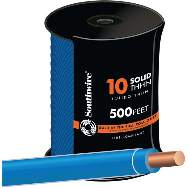 Southwire 500 Ft. 10 AWG Solid Blue THHN Electrical Wire 11598057
