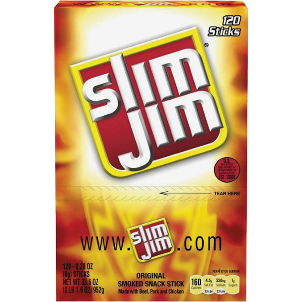 Slim Jim Original Flavor 0.28 Oz. Beef Stick Jerky 689034 Pack of 120
