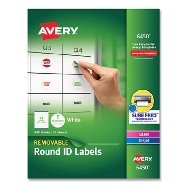 Avery® LABEL,ID,1" DIA,945/PK,WH 06450 Avery® LABEL,ID,1" DIA,945/PK,WH 06450