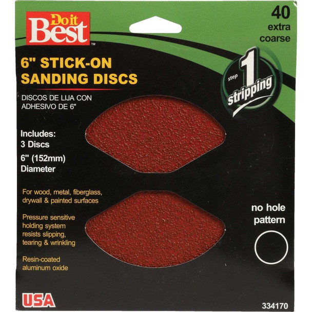Do it Best 6 In. 40 Grit Stick-On Sanding Disc (3-Pack) 334170GA