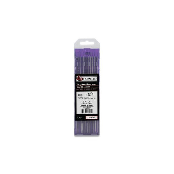 E3 Tungsten Electrode, 1/16 in dia x 7 in L, 10 PK