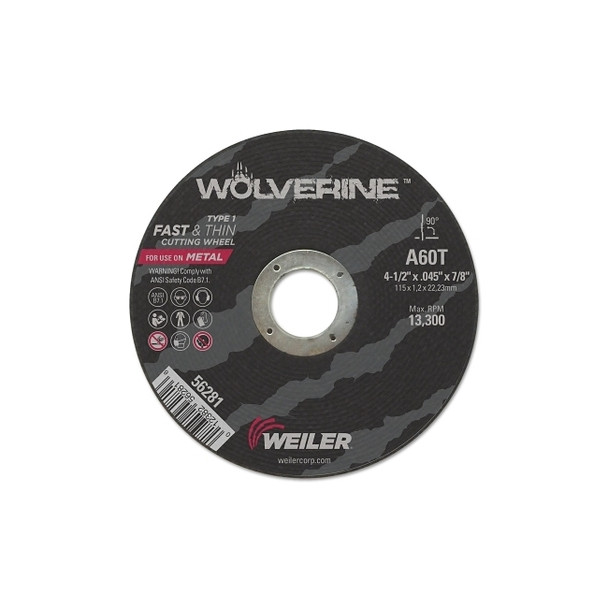 Wolverine® Cut-Off Wheel, Type 1, AO, 4-1/2 in dia x 7/8 in Arbor x 0.045 in Thick, 60T, 1 EA/EA