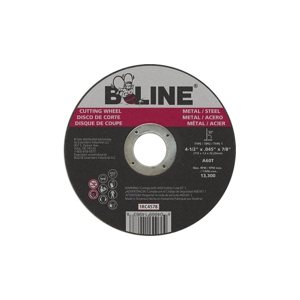 Cutting Wheel, 4-1/2 in dia, 0.045 in Thick, 7/8 in Arbor, 60 Grit, Aluminum Oxide