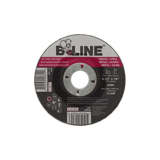 Depressed Center Combo Wheel, 4-1/2 in dia, 1/8 in Thick, 7/8 in Arbor, 30 Grit, Aluminum Oxide