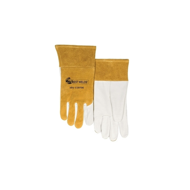 115-TIG Split Cowhide/Goatskin Palm Welding Gloves, Large, Buck Tan/White