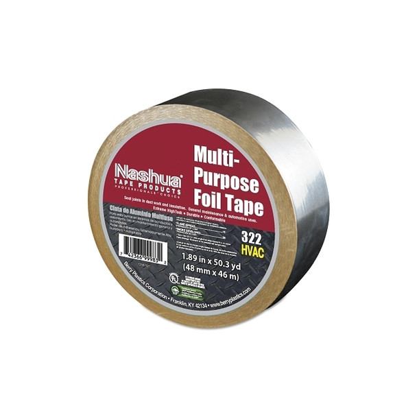 322 Multi-Purpose Plain Foil Tape, 2 in x 50 yd, 5 mil, Aluminum Silver