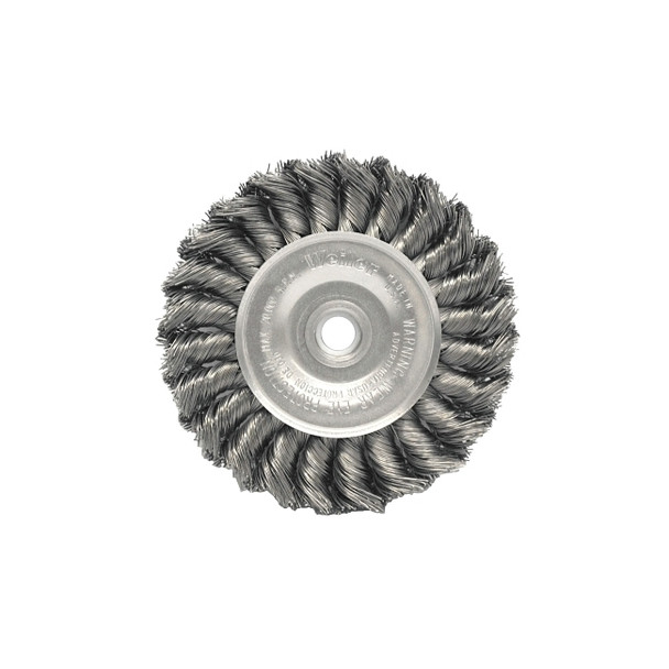 Standard Twist Knot Wire Wheel, 4 in dia x 1/2 in W Face, 0.020 in Stainless Steel Wire, 20000 RPM
