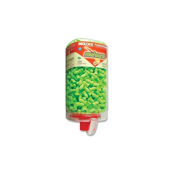 PlugStation® Earplug Dispenser, Disposable Plastic Bottle, Foam Earplugs, Bright Green, Meteors®
