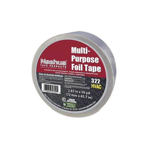 323 Multi-Purpose Plain Foil Tape, 72 mm x 46 m, 5 mil, Aluminum Silver