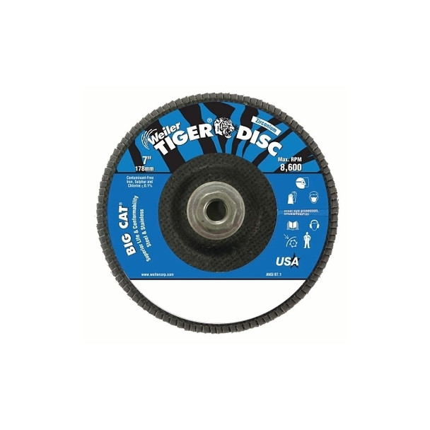 Tiger® Big Cat® High Density Flap Disc, 7 in dia, 40 Grit, 5/8 in-11, 8600 RPM, Type 27
