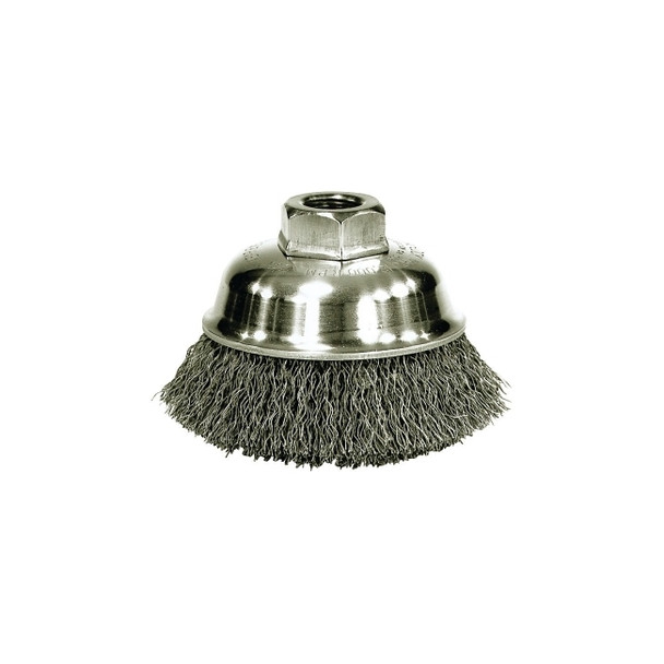 Crimped Wire Cup Brush, 3-1/2 in dia, 5/8-11 UNC Arbor, 0.014 in Stainless Steel