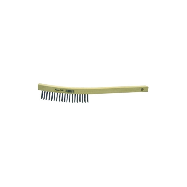 Curved Handle Scratch Brush, 14 in, 3 x 19 Rows, Steel Wire, Wood Handle