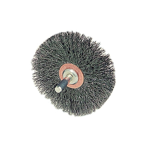 Stem-Mounted Narrow Conflex Brush, 3 in dia x 1/2 in W Face, 0.0118 in Steel, 20000 RPM, 1/4 in Stem