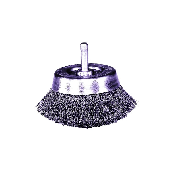 Stem-Mounted Crimped Wire Cup Brush, 1-3/4 in dia, 0.0118 in Steel Wire