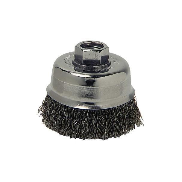 Crimped Wire Cup Brush, 3 in dia, 5/8-11 UNC Arbor, 0.014 in Steel Wire