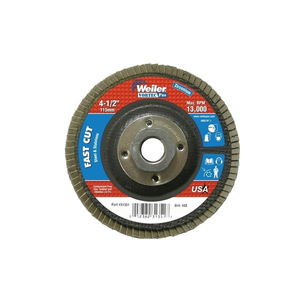 Vortec Pro® Abrasive Flap Disc, 4-1/2 in dia, 60 Grit, 5/8 in-11, 13000 rpm, Type 29