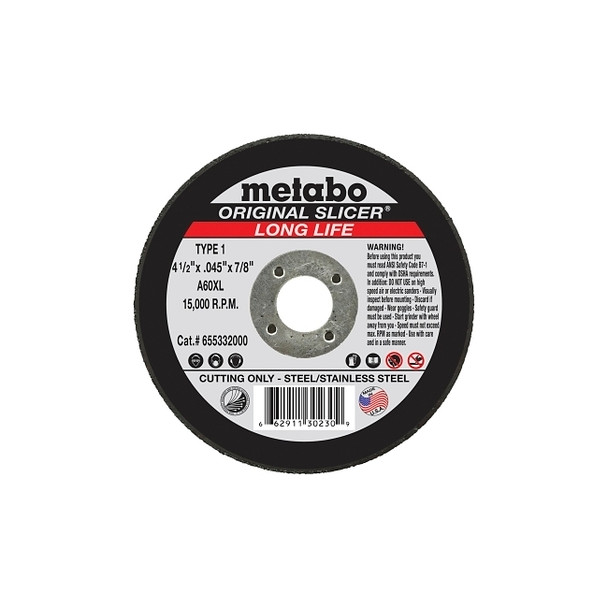 Original Slicer® Cutting Wheel, 4-1/2 in dia, 0.045 in Thick, 7/8 in Arbor, 36 Grit, AO