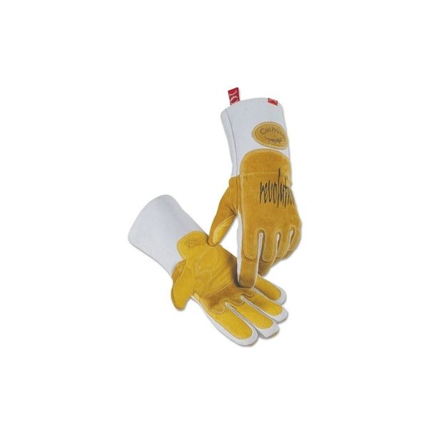 1812 revolution® Pig Grain FR Cotton Fleece Lined MIG/Stick Welding Gloves, Large, Gold/White, Gauntlet Cuff