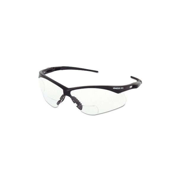 V60 Nemesis™ Rx Readers Prescription Safety Glasses, Clear, Polycarbonate Scratch-Resistant Lens, Black Frame/Temples, +2.5