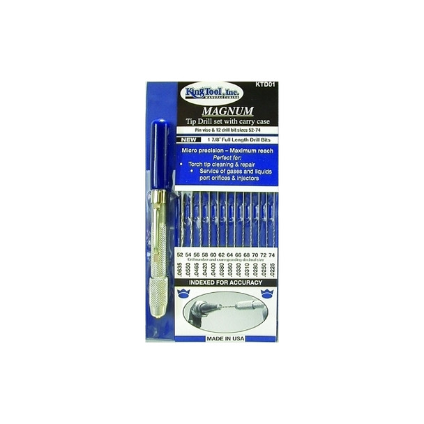 MAGNUM Tip Drill Set, Size 52 to 74, Includes 12 Even Number Drills/Indexed Carry Case/Pin Vise with Pocket Clip