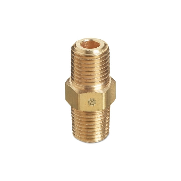 Pipe Thread Hex Nipple, 3000 psi, Brass, 1/4 in NPT Male