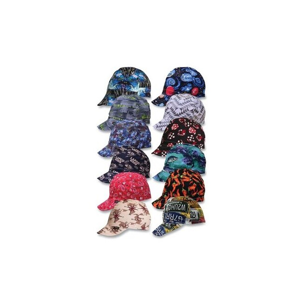 High Crown Welding Cap, Size 7-3/4, Assorted Prints, 4-Panel