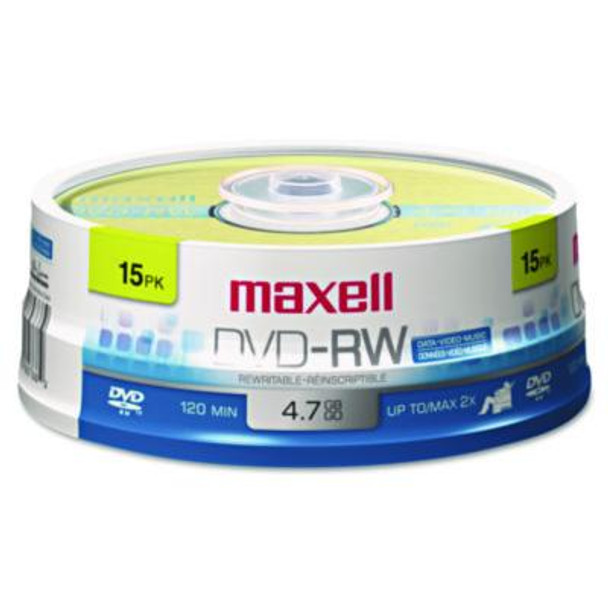 Maxell® Dvd-Rw Rewritable Disc, 4.7 Gb, 2x, Spindle, Gold, 15/pack 635117