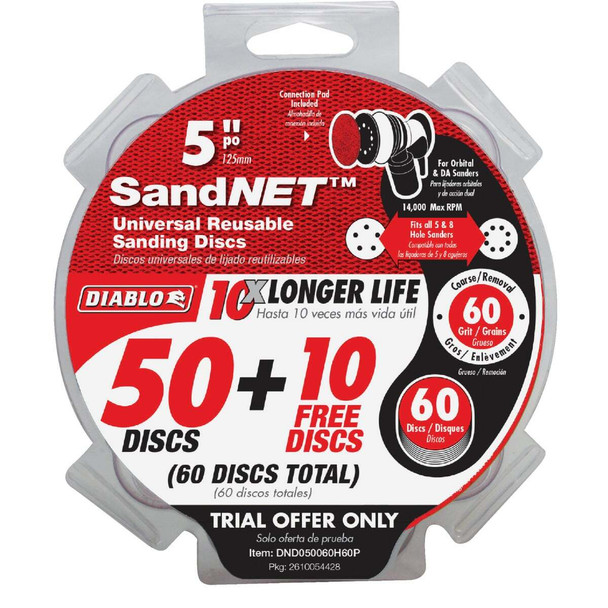 Diablo SandNet 5 In. 60 Grit Reusable Sanding Disc with Connection Pad (50-Pack)