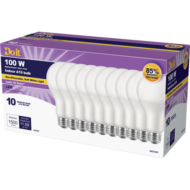 Do it 100W Equivalent Soft White A19 Medium LED Light Bulb (10-Pack) 362053
