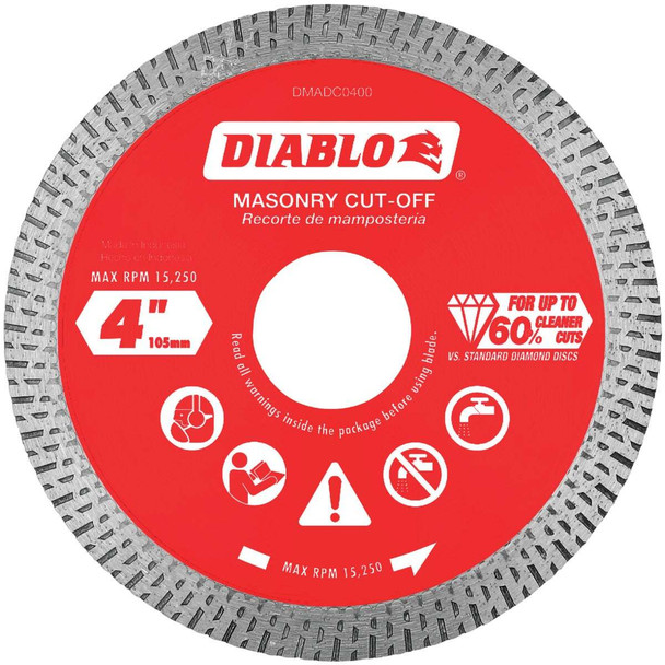Diablo 4 In. Diamond Continuous Rim Dry/Wet Cut Diamond Blade DMADC0400