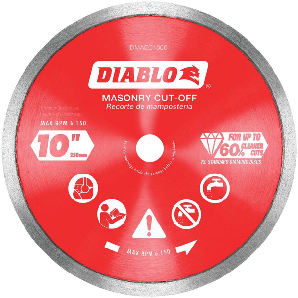 Diablo 10 In. Diamond Continuous Rim Dry/Wet Cut Diamond Blade DMADC1000