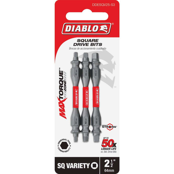 Diablo 3-Piece Square Recess 2-1/2 In. Power Double-End Screwdriver Bit Set