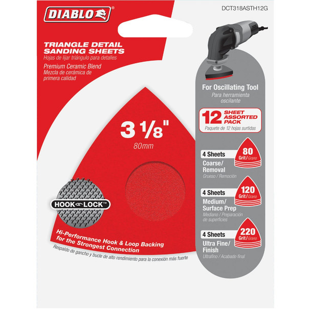Diablo 12pk 3-1/8 Ast Tri Sand DCT318ASTH12G
