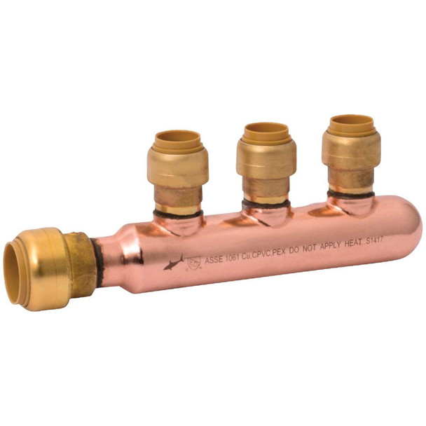 SharkBite 3/4 In. x 1/2 In. Push-to-Connect 3-Port Closed PEX Manifold 25553LF