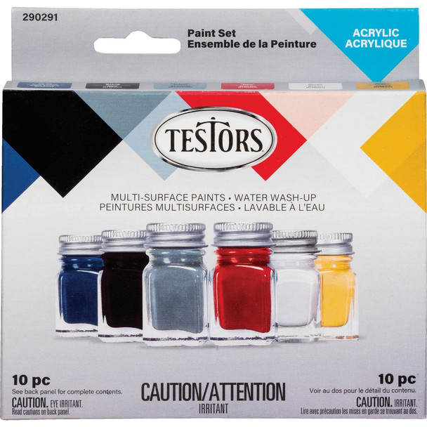 Testors Acrylic Paint Set (Blue, Black, Silver, Red, White, Yellow) 290291
