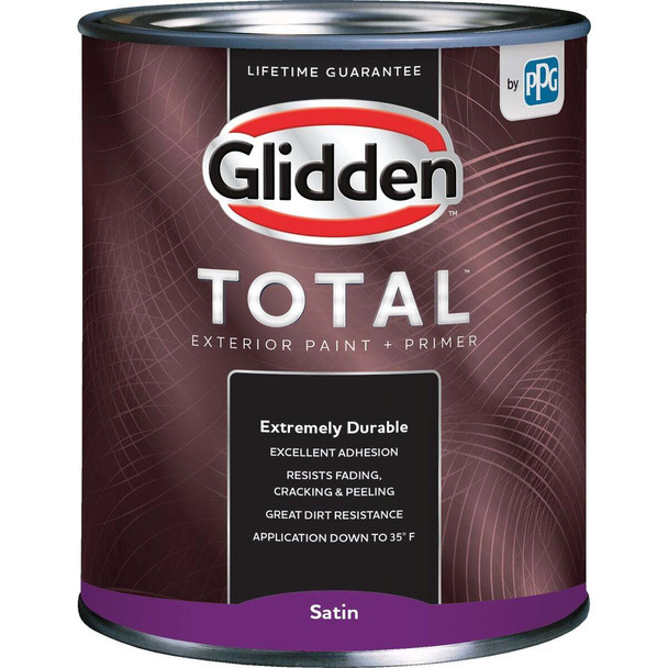 Glidden Total Exterior Paint + Primer Satin Ultra Deep Base Quart GLTEX40DB/04