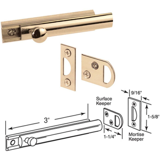 Defender Security 3 In. Polished Brass Door Surface Bolt U 9962