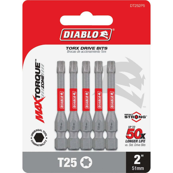 Diablo T25 TORX 2 In. Power Impact Screwdriver Bit (5-Pack) DT252P5
