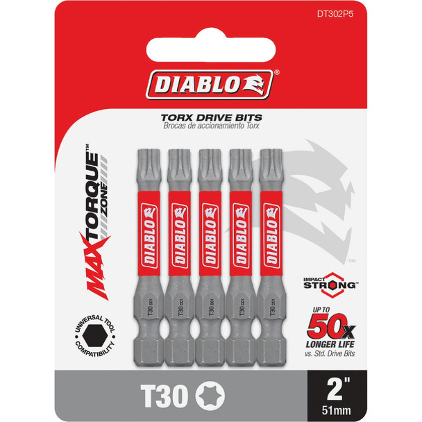 Diablo T30 TORX 2 In. Power Impact Screwdriver Bit (5-Pack) DT302P5