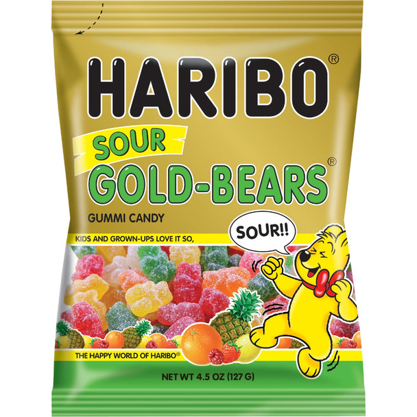 Haribo Gold-Bears Assorted Sour Fruit Flavor 4.5 Oz. Candy 117340 Pack of 12