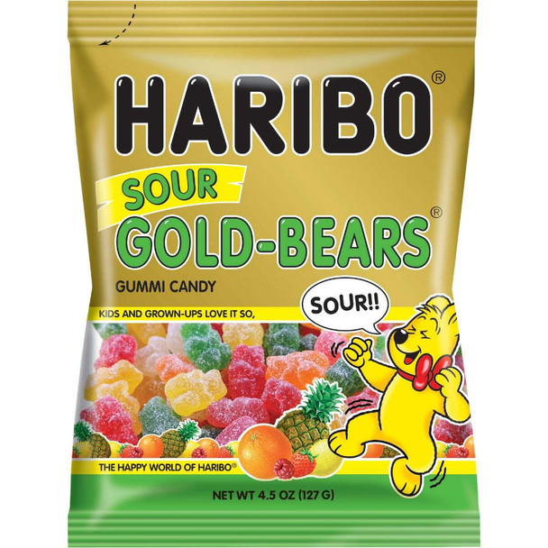 Haribo Gold-Bears Assorted Sour Fruit Flavor 4.5 Oz. Candy 117340 Pack of 12