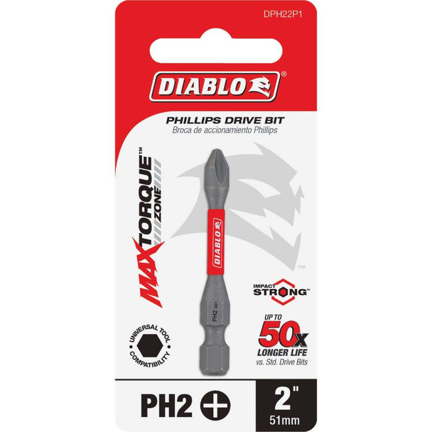Diablo #2 Phillips 2 In. Power Impact Screwdriver Bit DPH22P1
