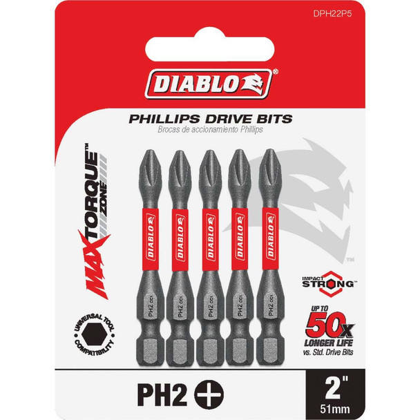 Diablo #2 Phillips 2 In. Power Impact Screwdriver Bit (5-Pack) DPH22P5