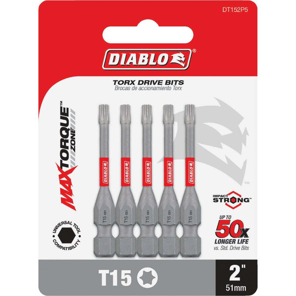 Diablo T15 TORX 2 In. Power Impact Screwdriver Bit (5-Pack) DT152P5