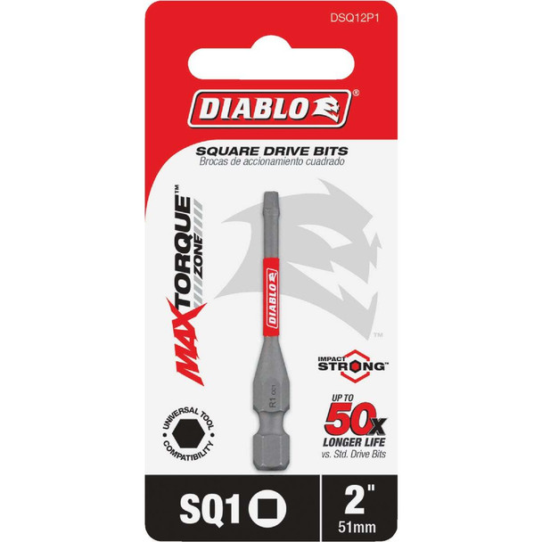 Diablo #1 Square Recess 2 In. Power Impact Screwdriver Bit  DSQ12P1