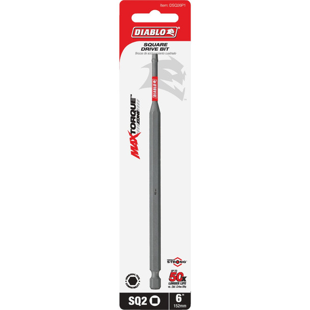 Diablo #2 Square Recess 6 In. Power Impact Screwdriver Bit DSQ26P1