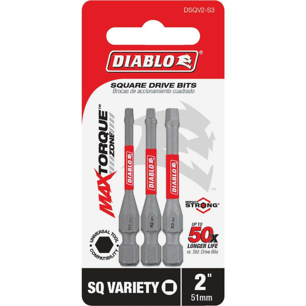 Diablo 3-Piece Square 2 In. Impact Screwdriver Bit Set DSQV2-S3
