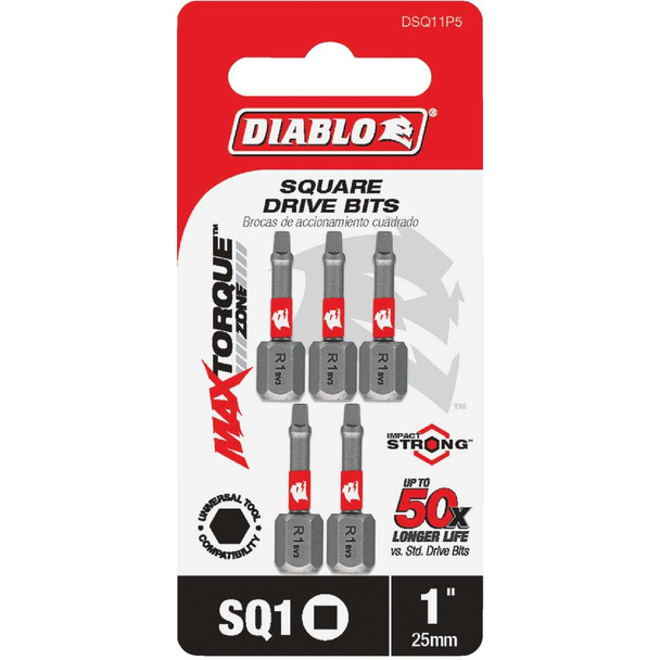 Diablo #1 Square Recess 1 In. Insert Impact Screwdriver Bit (5-Pack) DSQ11P5